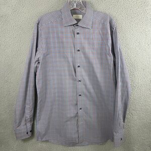 Eton Contemporary Dress Shirt Men's Cotton Blue Brown Red Plaid \Size 39 15 1/2
